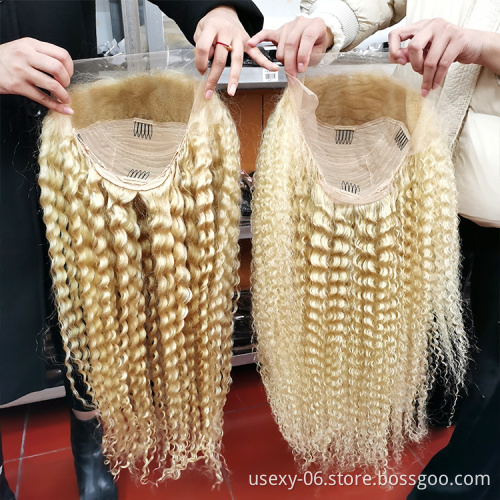 Wholesale bundle 613 hd lace wigs vendor virgin brazilian hair blonde lace front wig human hair 613 deep wave frontal wig